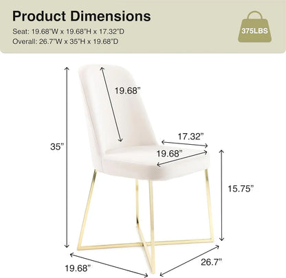 Ensemble de 4 chaises de salle à manger modernes en velours Rachelle bien tissées - Siège confortable ivoire avec pieds en métal doré - Parfait pour la salle à manger