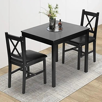 Juego de mesa de comedor de 3 piezas, mesa de desayuno cuadrada y silla de madera resistente para 2 personas, mesa de comedor pequeña