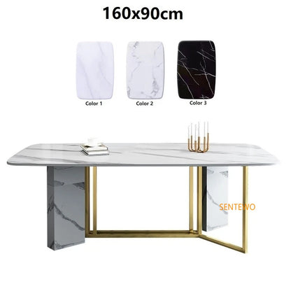 SENTEWO Free Shipping Italian Marble Dining Table Set With 4 6 Chairs Luxury Gold Frame With Stone Base Tables Room Furniture