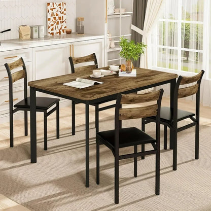 Juego de mesa de comedor para 4, mesa de comedor de 43,3" con 4 sillas tapizadas de cuero sintético, juego de mesa y sillas de cocina de madera moderna