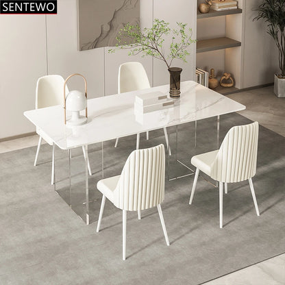 SENTEWO Livraison gratuite Table à manger de cuisine en dalle de roche moderne avec chaise Ensemble de table à manger à base en acrylique transparent Esstische