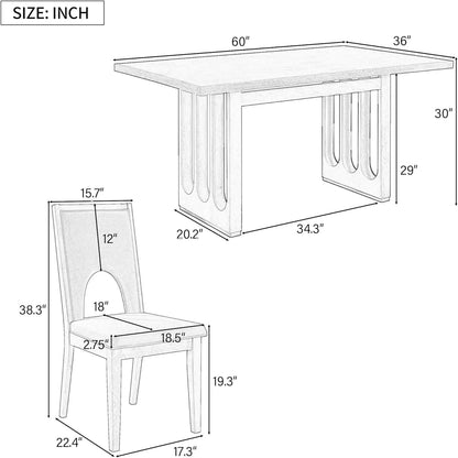 Juego de mesa de comedor Lumisol para 6 personas, mesa de comedor rectangular con 6 sillas tapizadas, juego de mesa de comedor de madera de 7 piezas, estilo rústico