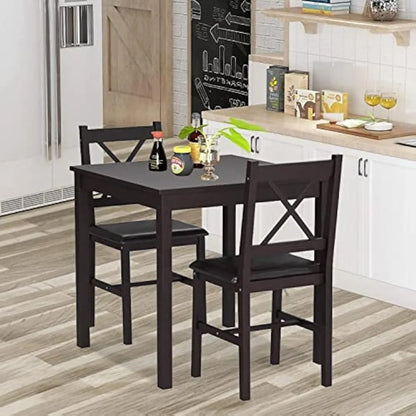 3 Piece Dining Table Set Sturdy Wooden Square Table and Chair Breakfast Table Set for 2 Person, Small Dining Room