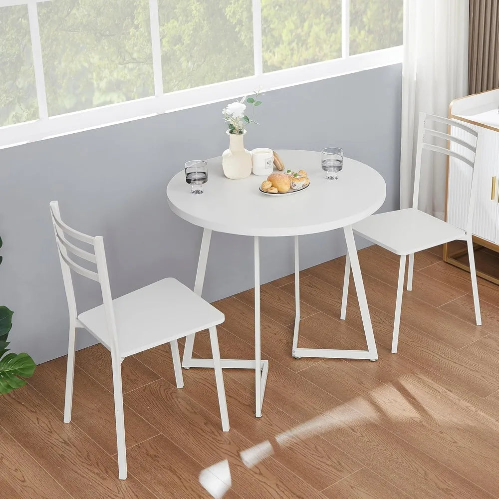 Juego de mesa de comedor redonda pequeña para 2, tablero de madera marmolada, comedor moderno con sillas para cocina, desayunador, sala de estar