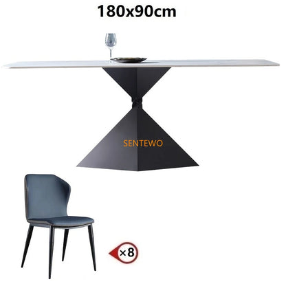 Mesa de comedor y silla de comedor de losa de roca italiana SENTEWO, base de acero al carbono, mesas de mármol sintético, muebles para el hogar, muebles para cocina