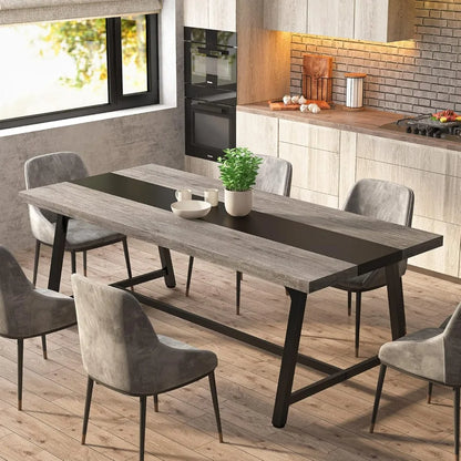 Juego de mesa de comedor. Mesa de comedor para 8 personas, mesa de cocina rectangular de madera de 70,87 pulgadas con marco de metal, mesa industrial grande y larga