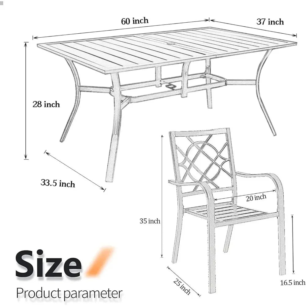 Ensemble de meubles de salle à manger pour patio avec chaises et table en fer forgé pour extérieur - Chaises en métal empilables, table de bistrot à lattes en acier pour jardin