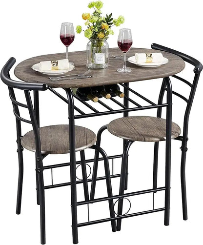 3-Piece Dining Table Set, Small Kitchen Breakfast Bistro Table Set for 2,  with Metal Frame and Storage Rack for Small Space