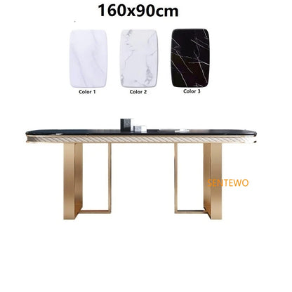 SENTEWO Ensemble de table à manger de luxe nordique en marbre avec 4 chaises et cadre doré en acier inoxydable