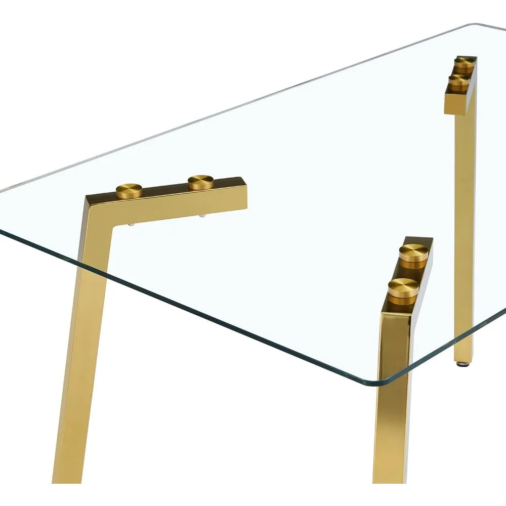 Ensemble de table à manger pour 4 personnes, plateau de table rectangulaire en verre transparent avec pieds dorés, ensemble de 4 chaises de cuisine en similicuir, ensemble de salle à manger