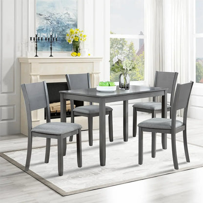 Ensemble de table à manger en bois pour 4 personnes, table rectangulaire avec 4 chaises rembourrées, ensemble de table à manger 5 pièces pour cuisine et salle à manger