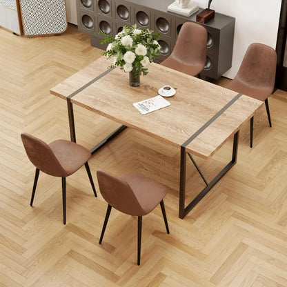 Juego de mesa de comedor para 4, mesa de comedor de madera moderna de 55'', 4 sillas de comedor de tela, juego de mesa y sillas de 4