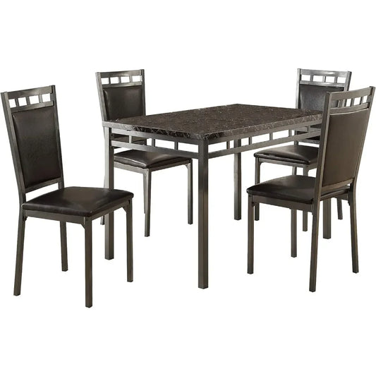 Juego de comedor moderno de metal de 5 piezas Juego de mesa de comedor Muebles negros Juegos de comedor Mesas y sillas de comedor Silla Inicio