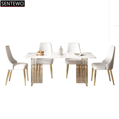 SENTEWO Free Shipping Marble Top Dining Table Set 4 Chairs Suspended Transparent Acrylic Base Tables Kitchen Home Furniture