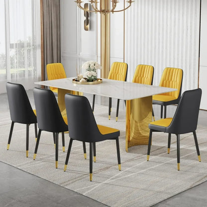 Ensemble de table à manger pour 8 personnes, plateau en faux marbre et pieds chromés dorés pour cuisine, ensemble de tables à manger, 71 po