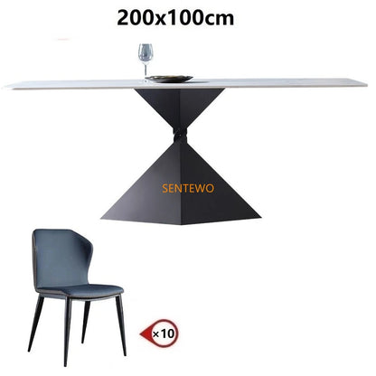 Mesa de comedor y silla de comedor de losa de roca italiana SENTEWO, base de acero al carbono, mesas de mármol sintético, muebles para el hogar, muebles para cocina