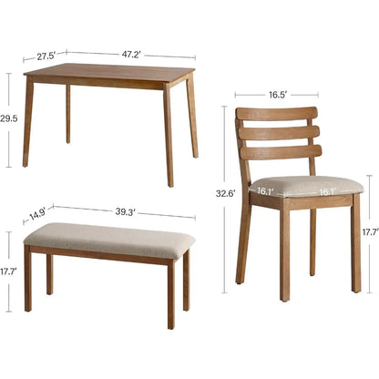 Juego de mesa de comedor moderno para 4, mesa de comedor de madera rústica y sillas de madera maciza, juego de comedor de 5 piezas, envío gratuito para el hogar