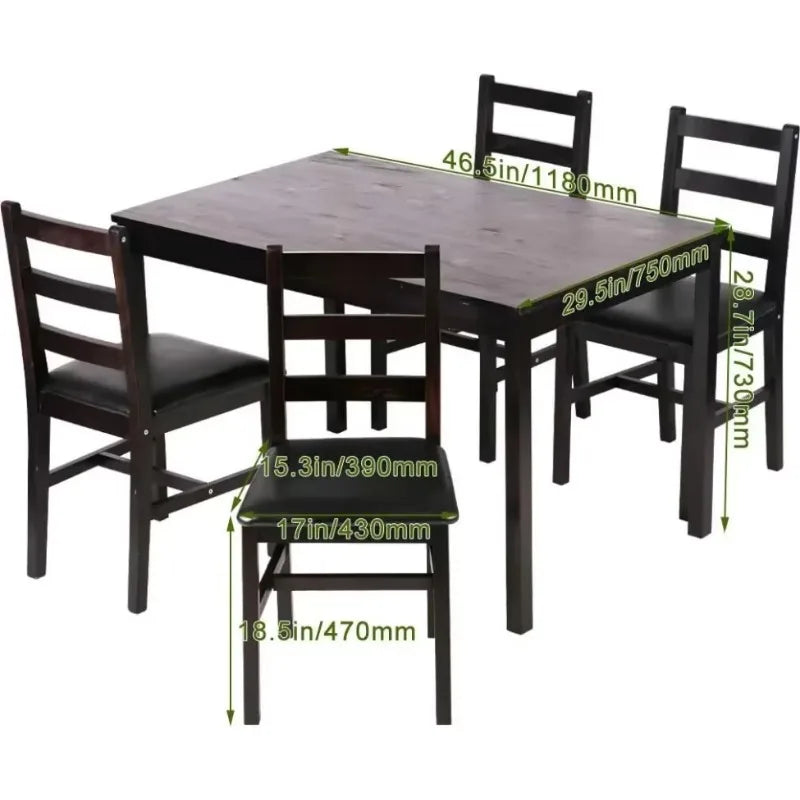 Mesa de cocina y sillas FDW para 4 personas, juego de mesa de comedor, elegantes juegos de cocina de madera para espacios pequeños, marrón oscuro