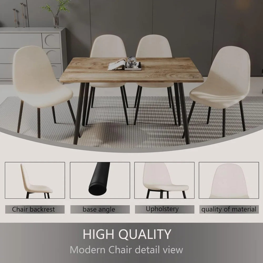 Juego de mesa de comedor pequeña para 4 personas, juego de mesa y sillas de comedor modernas con 4 sillas de comedor de tela, juego de mesa de cocina de 47''