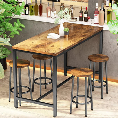 Juego de mesa de comedor para 4 personas, mesa de bar y sillas para 4 personas, mesa de comedor de altura de mostrador, 4 taburetes con respaldo tapizado de cuero de PU