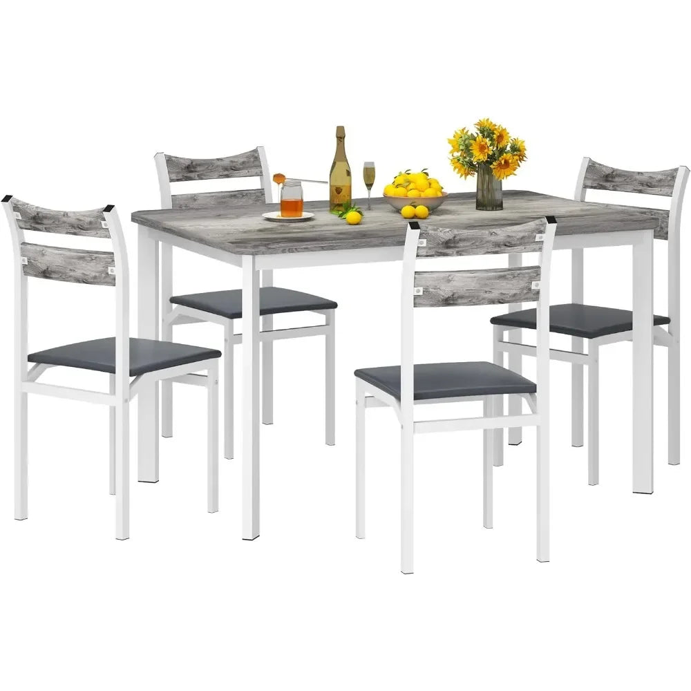 Juego de mesa de comedor, mesa de comedor de 43,3" con 4 sillas tapizadas de cuero PU, juego moderno de 5 piezas de mesa y sillas de cocina de madera