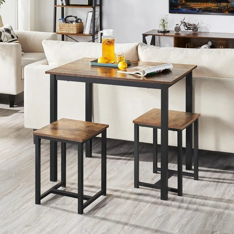 3 Piece Dining Table Set - Kitchen Table & Chair Sets for 2 - Compact Table w/ 2 Stools & Space Saving Design