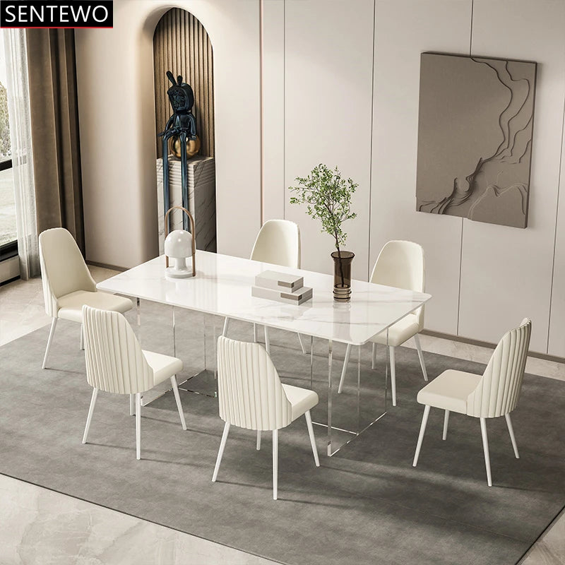 SENTEWO Livraison gratuite Table à manger de cuisine en dalle de roche moderne avec chaise Ensemble de table à manger à base en acrylique transparent Esstische