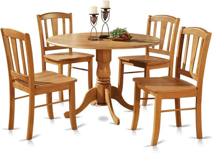 El juego de 3 piezas DLIN3-OAK-W de East West Furniture contiene una mesa de comedor redonda con hojas abatibles y 2 sillas con asiento de madera, 42 x 42 pulgadas