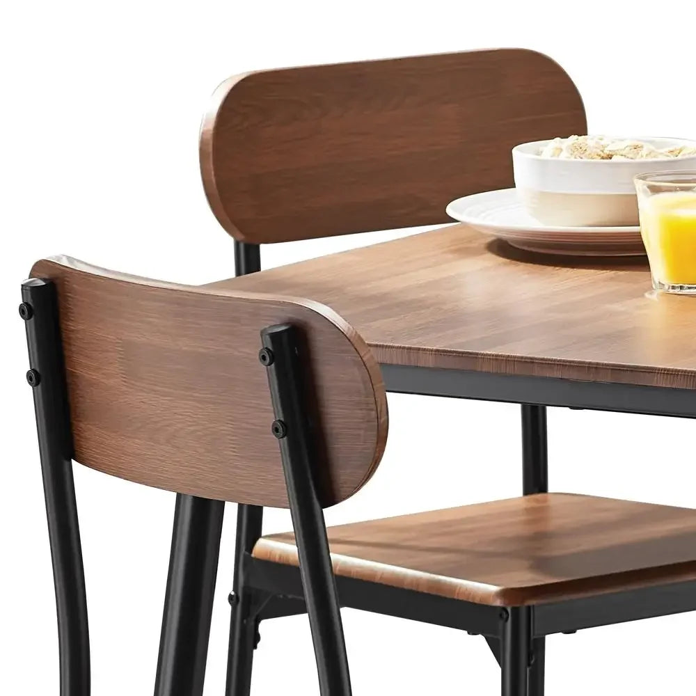 Juego de comedor moderno de madera y metal, 5 piezas, mesa y sillas de nogal negro, decoración del hogar