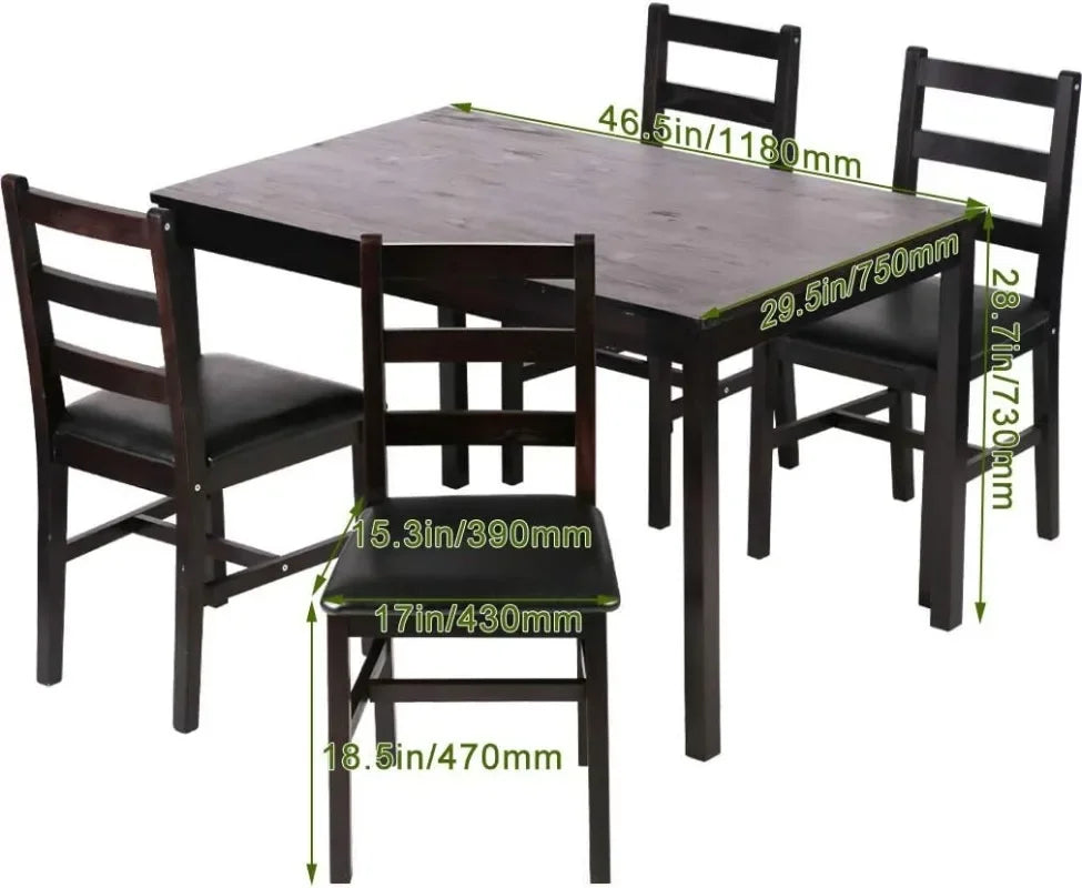 Mesa de cocina y sillas FDW para 4 personas, juego de mesa de comedor, elegantes juegos de cocina de madera para espacios pequeños, marrón oscuro