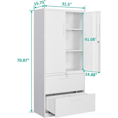 Gabinete de almacenamiento de metal con cajones, archivadores de 71" para oficina en casa, gabinete de almacenamiento de acero con cerradura con puertas y estantes