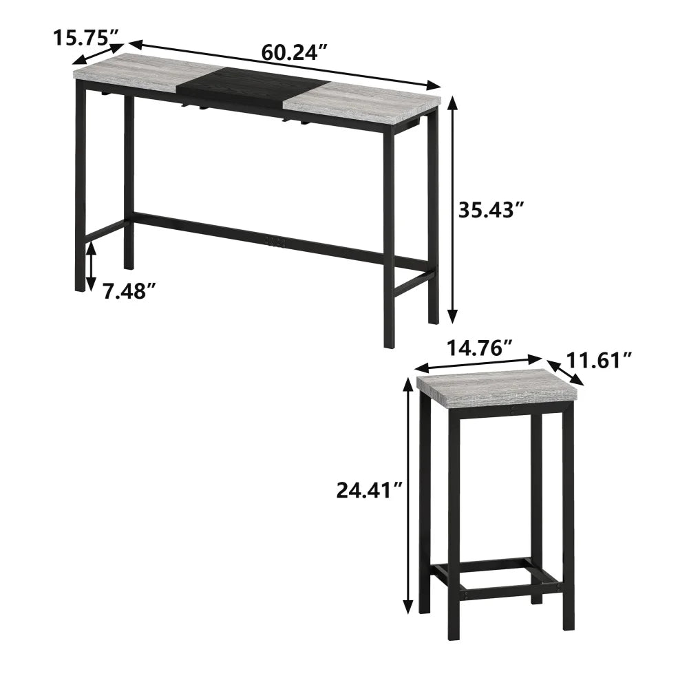 Juego de mesa de comedor, mesa de bar, escritorio para el hogar y juego de sillas con 3 taburetes, marco de metal, tablero de mesa con bloques de color, juego de mesa de comedor de 4 piezas