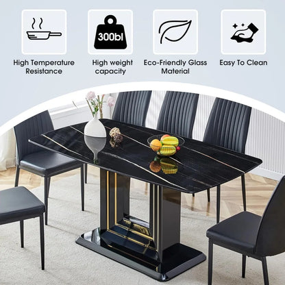 Juego de mesa de comedor para 6 personas, mesa y sillas para 6 personas, mesa con diseño de imitación de mármol negro con 6 sillas de comedor adecuadas para juegos de cocina