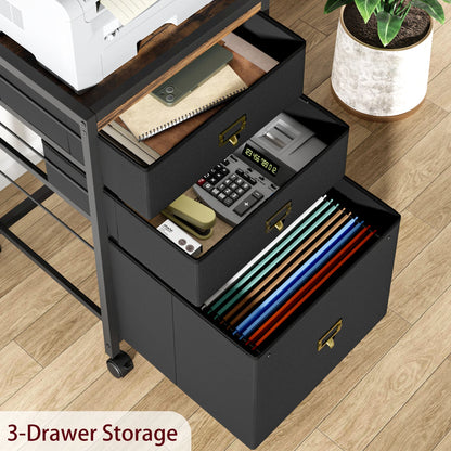 3 Drawer Mobile File Cabinet,Organizer Vertical File Cabinet with Rolling Wheel and Lock Suit for Letter or A4 Size Home Office