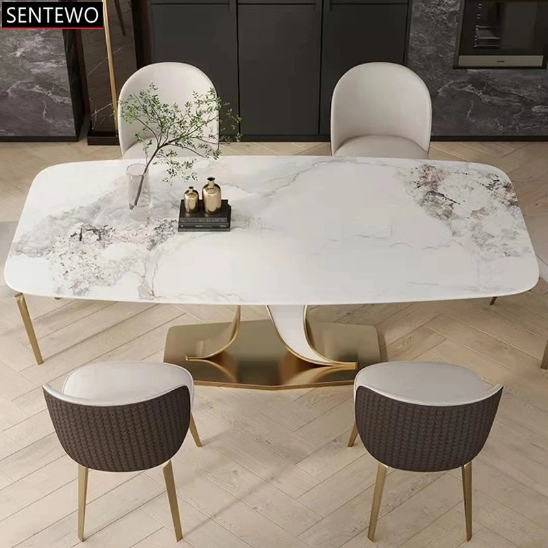 SENTEWO Envío gratuito Juego de mesa de comedor italiano de 6 sillas Marco dorado Juego de mesa de comedor de diseño moderno Muebles para apartamentos