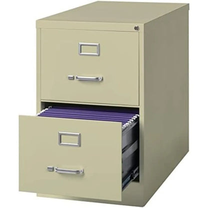 2 Drawers 28.38" Vertical Beige Metal Filing Cabinet Lockable Pre-Assembled Stationary Legal Size for Home, Office