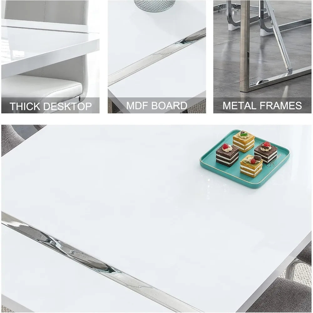 Ensemble de table à manger pour 4 personnes, table de cuisine rectangulaire en MDF blanc et chaises de salle à manger en cuir, ensemble de 4, ensemble de table à manger 5 pièces