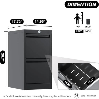 Archivador de 2 cajones de 18" de profundidad, archivador vertical de metal con cerradura, archivador de acero para oficina y hogar para cartas A4