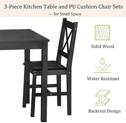 Juego de mesa de comedor de 3 piezas, mesa de desayuno cuadrada y silla de madera resistente para 2 personas, mesa de comedor pequeña