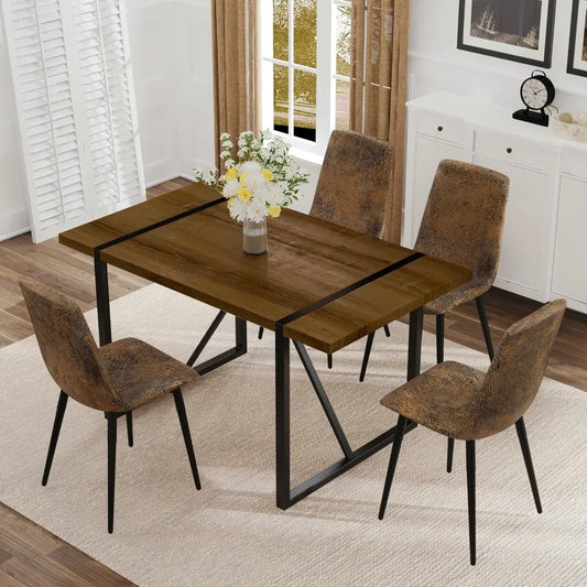 Ensemble de table à manger, ensemble de table de salle à manger rectangulaire moderne de 5 pièces avec 4 chaises de salle à manger en tissu, idéal pour la cuisine, assemblage facile