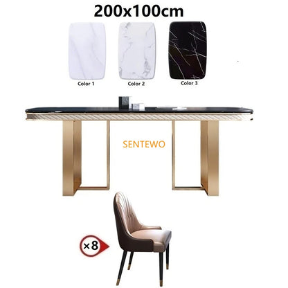 SENTEWO Ensemble de table à manger de cuisine en marbre de luxe italien avec chaise et cadre doré en acier inoxydable Mesa Com 6 Cadeiras