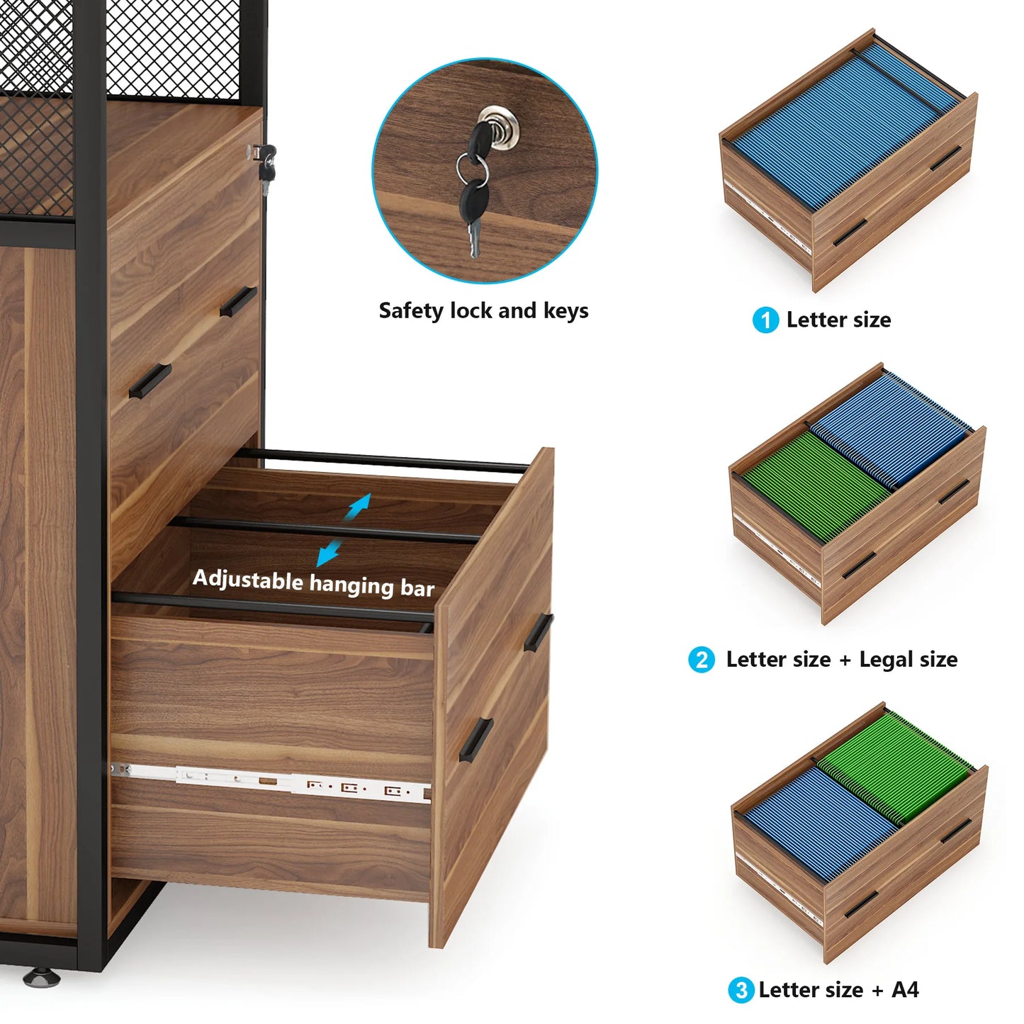 Archivador de 2 cajones con cerradura Tribesigns, archivador lateral grande para tamaño carta, legal o A4, soporte de madera para impresora