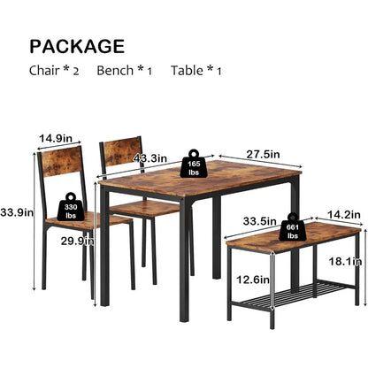 Juegos de comedor con estante de almacenamiento y sillas, juego de mesa de cocina para 4 personas, banco para 2 personas, mesas y sillas de comedor, envío gratuito