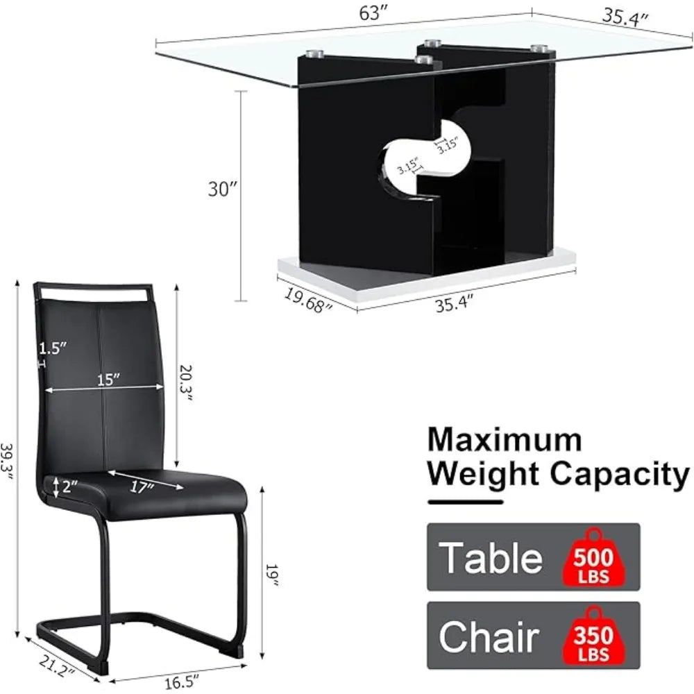 Ensemble de table à manger pour 6 personnes, table en verre blanc avec 6 chaises en similicuir, table d'exposition de cuisine pour le salon, conjuntos De Comedor