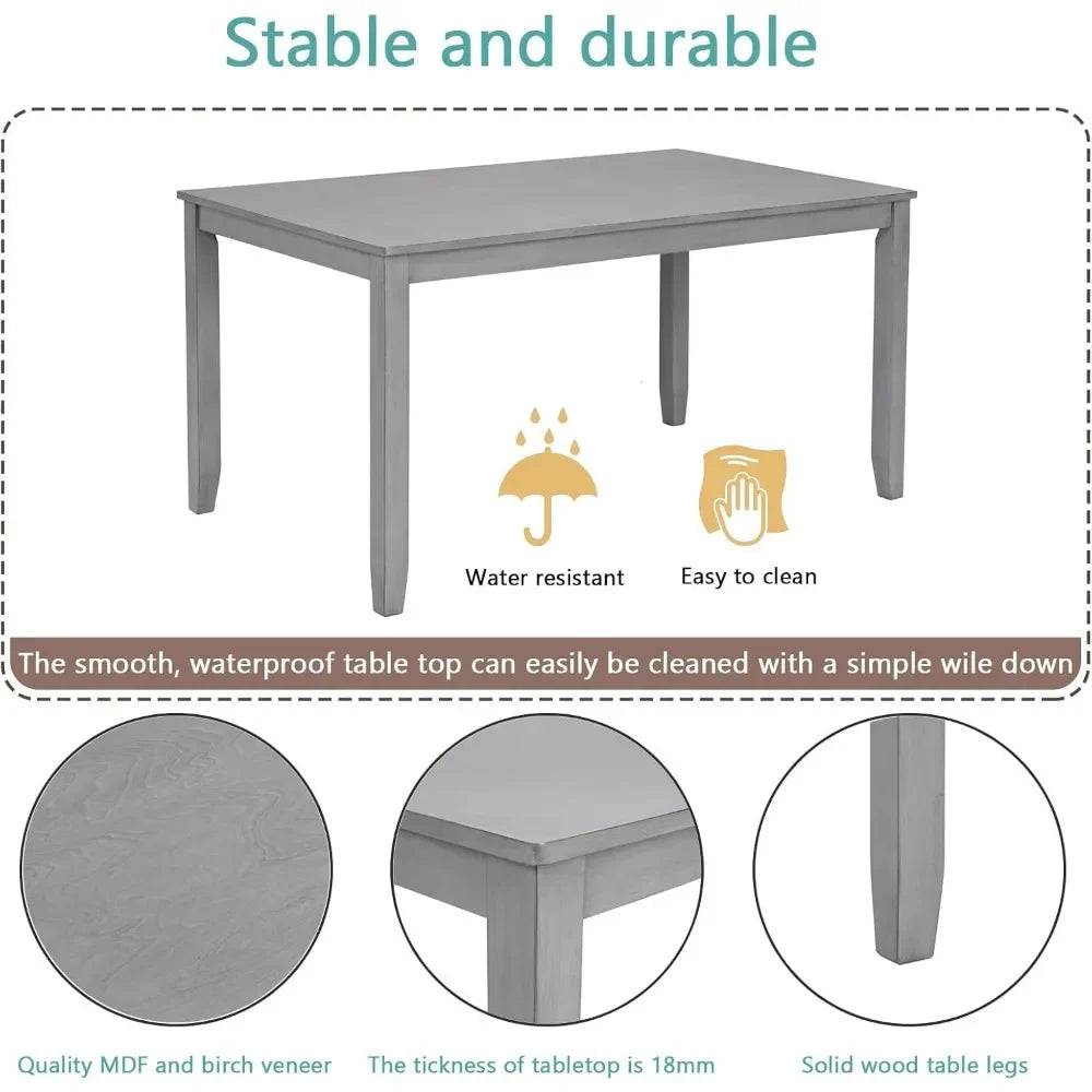 Ensemble de table à manger en bois pour 4 personnes, table rectangulaire avec 4 chaises rembourrées, ensemble de table à manger 5 pièces pour cuisine et salle à manger