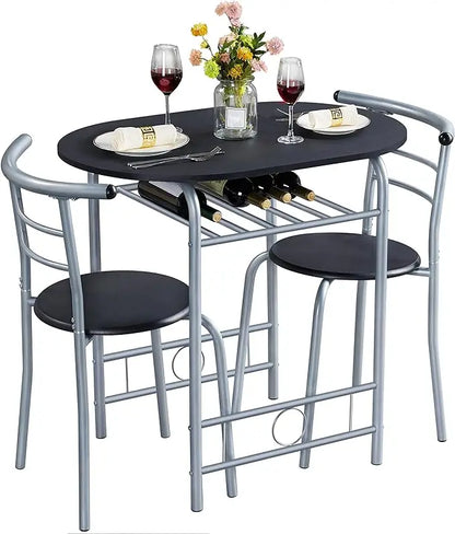 3-Piece Dining Table Set, Small Kitchen Breakfast Bistro Table Set for 2,  with Metal Frame and Storage Rack for Small Space