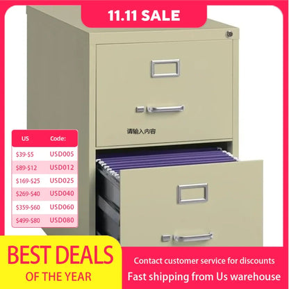 2 Drawers 28.38" Vertical Beige Metal Filing Cabinet Lockable Pre-Assembled Stationary Legal Size for Home, Office