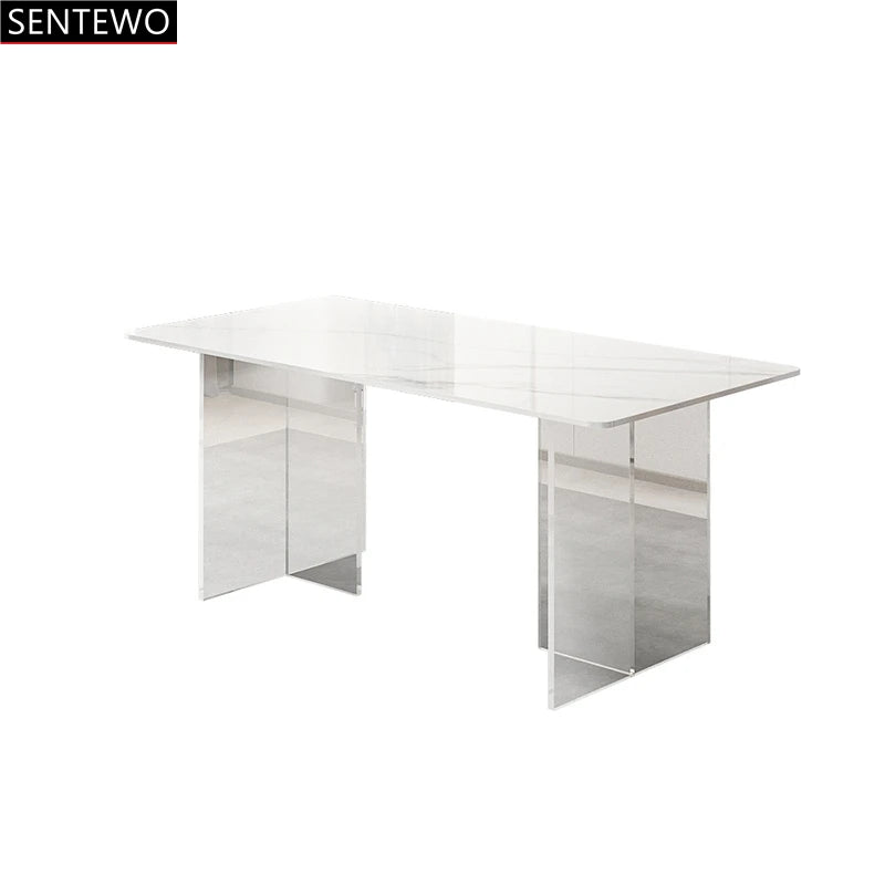 SENTEWO Livraison gratuite Table à manger de cuisine en dalle de roche moderne avec chaise Ensemble de table à manger à base en acrylique transparent Esstische