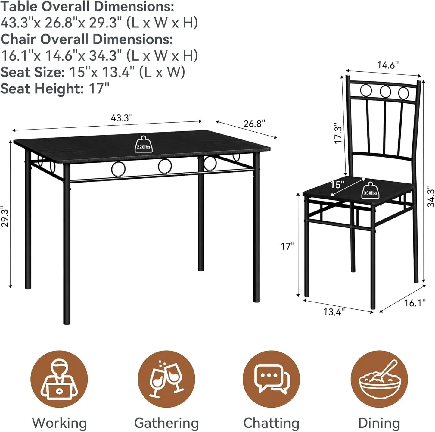 Juego de mesa de comedor para 4, mesa de cocina de 5 piezas y sillas, juego de mesa de comedor rectangular con 4 sillas, cocina que ahorra espacio