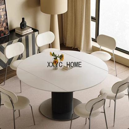 Comedor blanco redondo de lujo ecléctico italiano, mesa de cocina, juego de 6 sillas, sillas modernas, muebles para el hogar